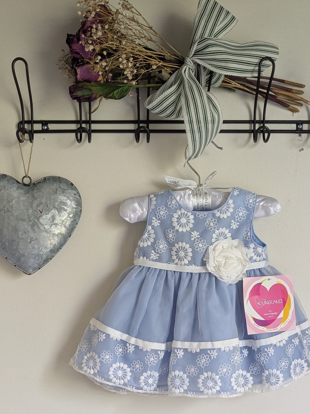 Youngland Light Blue Floral Baby Dress with White Flower